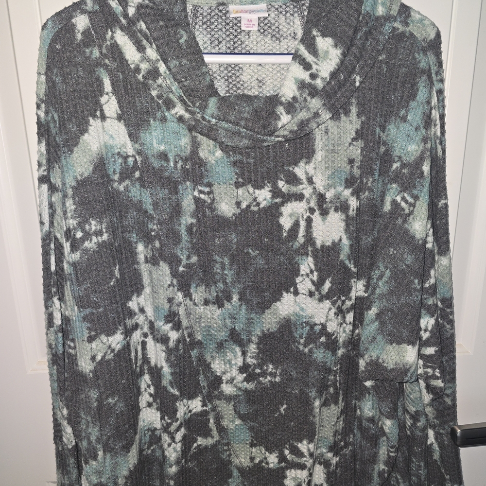 LuLaRoe Gray and Teal Cowl Neck Sweater